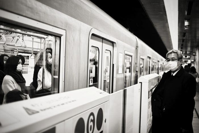 Masked commuters in Japan