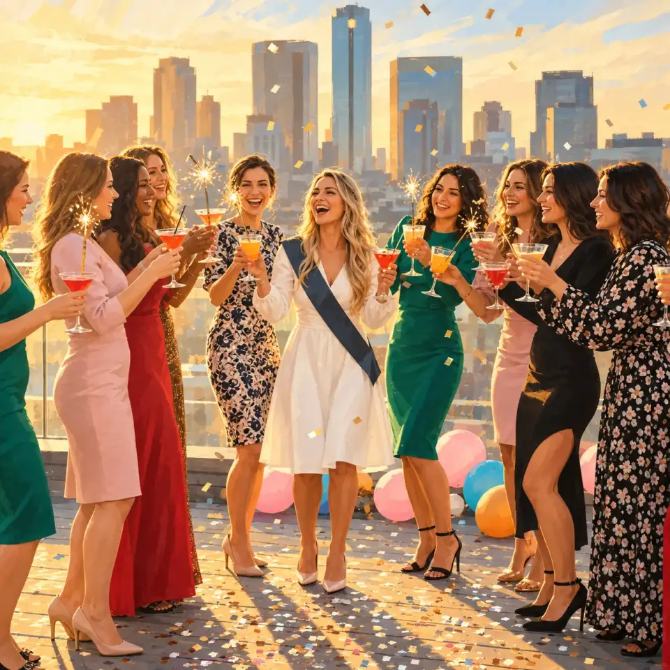 A group of women celebrating at a bachelorette party.