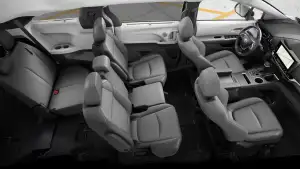 From above shot of the gray interior of a 2026 Toyota Sienna, with three rows of seats.